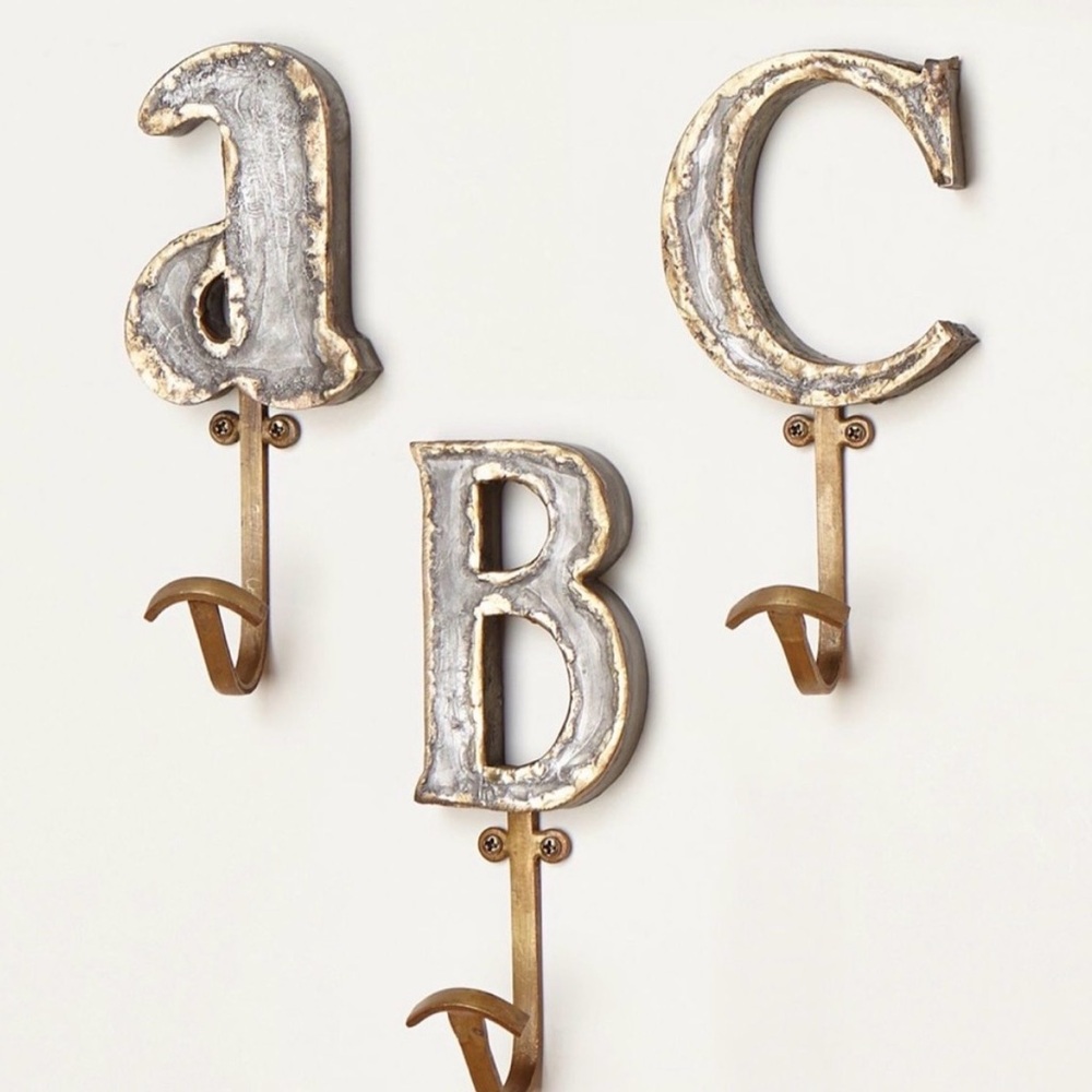 Anthropologie Metallic Silver and Gold Iron Alphabet “E” Wall Hook